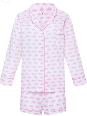 Marigot Pink Turtle Print Pajama Set Women’s Large Button Up Top Shorts Coastal